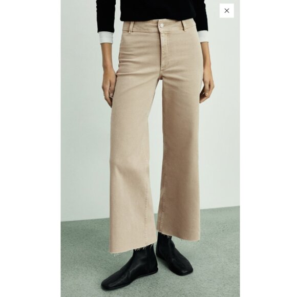 Mango Pants - Mango Catherin High-Rise Culotte Wide Leg Raw Hem Jeans 16